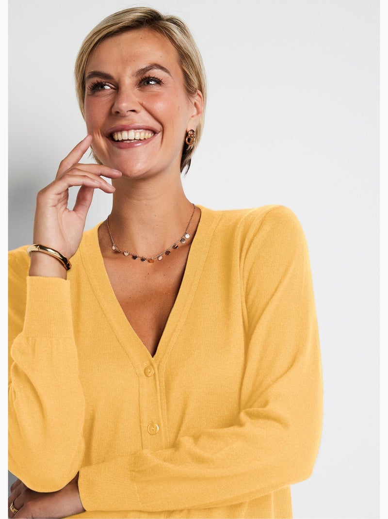 Gilet boutonné col V avec laine mérinos - Afibel Ivoire - Kiabi