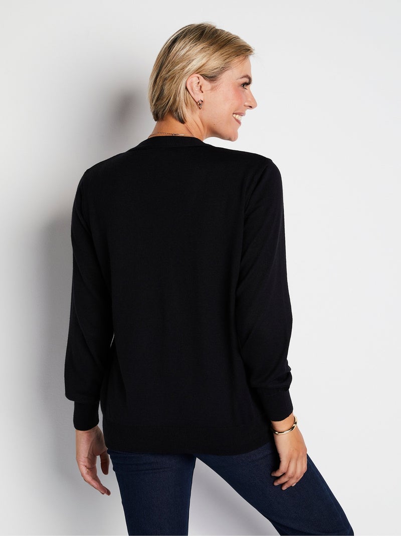 Gilet boutonné col V avec laine mérinos - Afibel Noir - Kiabi