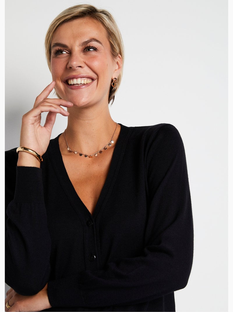 Gilet boutonné col V avec laine mérinos - Afibel Noir - Kiabi