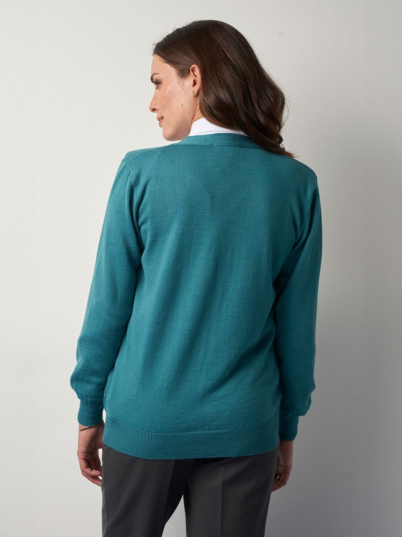 Gilet boutonné col V avec laine mérinos - Afibel Vert émeraude - Kiabi