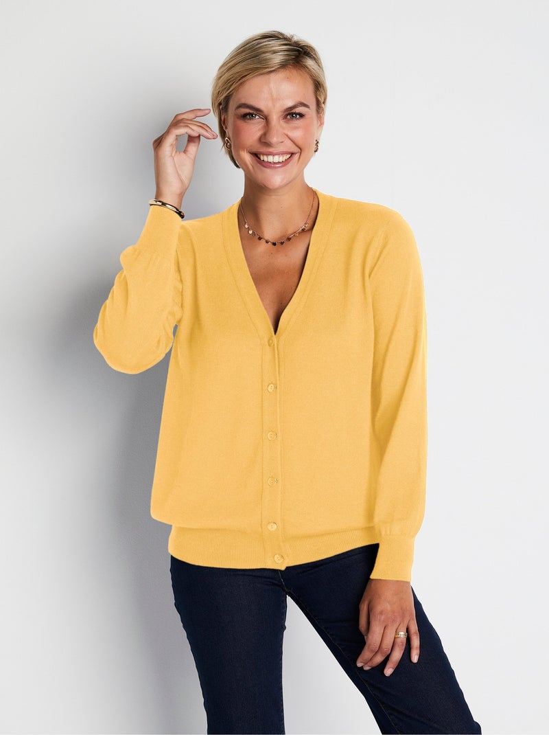Gilet boutonné col V avec laine mérinos Beige - Kiabi