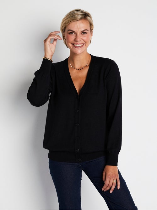 Gilet boutonné col V avec laine mérinos - Kiabi