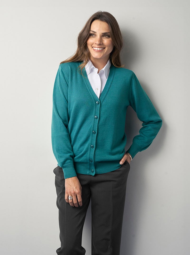 Gilet boutonné col V avec laine mérinos Vert émeraude - Kiabi