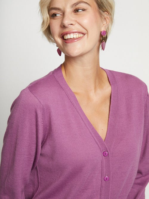 Gilet boutonné col V avec laine mérinos - Kiabi