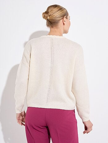 Gilet boutonné col V jersey, ajouré et macramé - Afibel