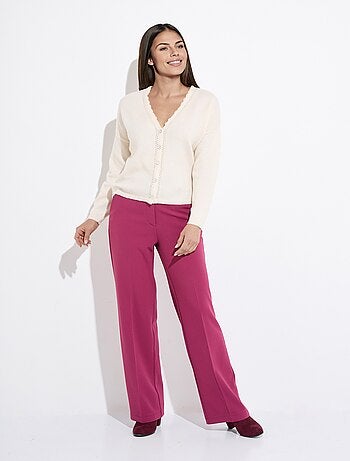 Gilet boutonné col V jersey, ajouré et macramé - Afibel