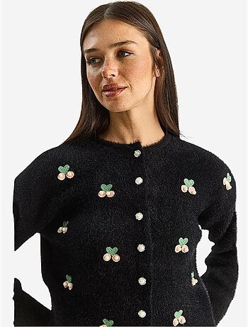 Gilet boutonné côtelé brodé lucci