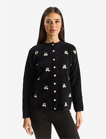 Gilet boutonné côtelé brodé lucci