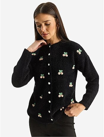 Gilet boutonné côtelé brodé lucci