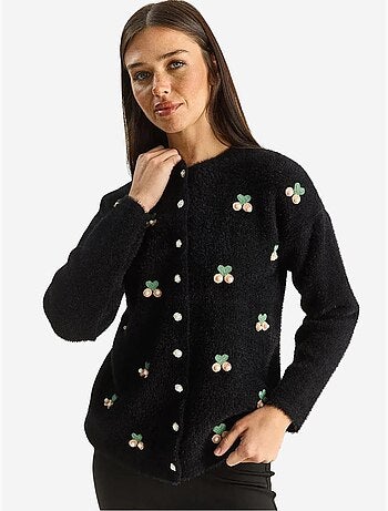 Gilet boutonné côtelé brodé lucci