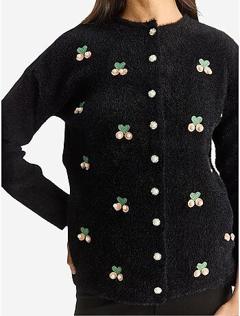 Gilet boutonné côtelé brodé lucci