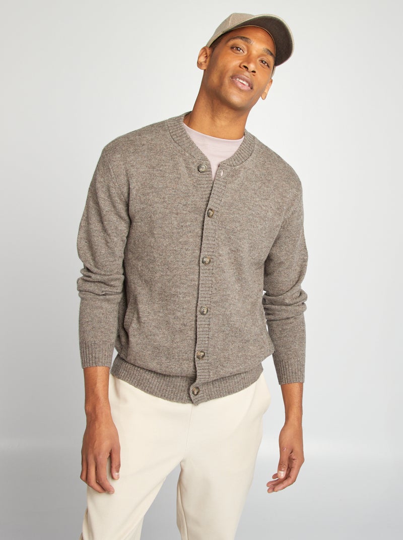 Gilet boutonné en laine Taupe - Kiabi