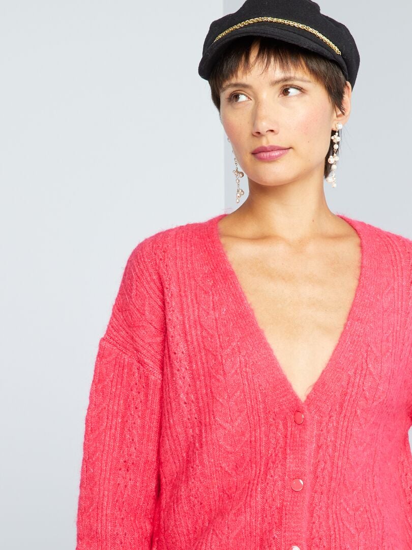 Gilet boutonn en maille ajoure - rose azale - Kiabi - 20.00