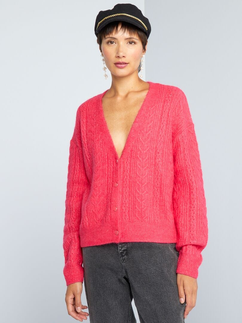 Gilet en maille ajourée à 1 bouton - Taupe