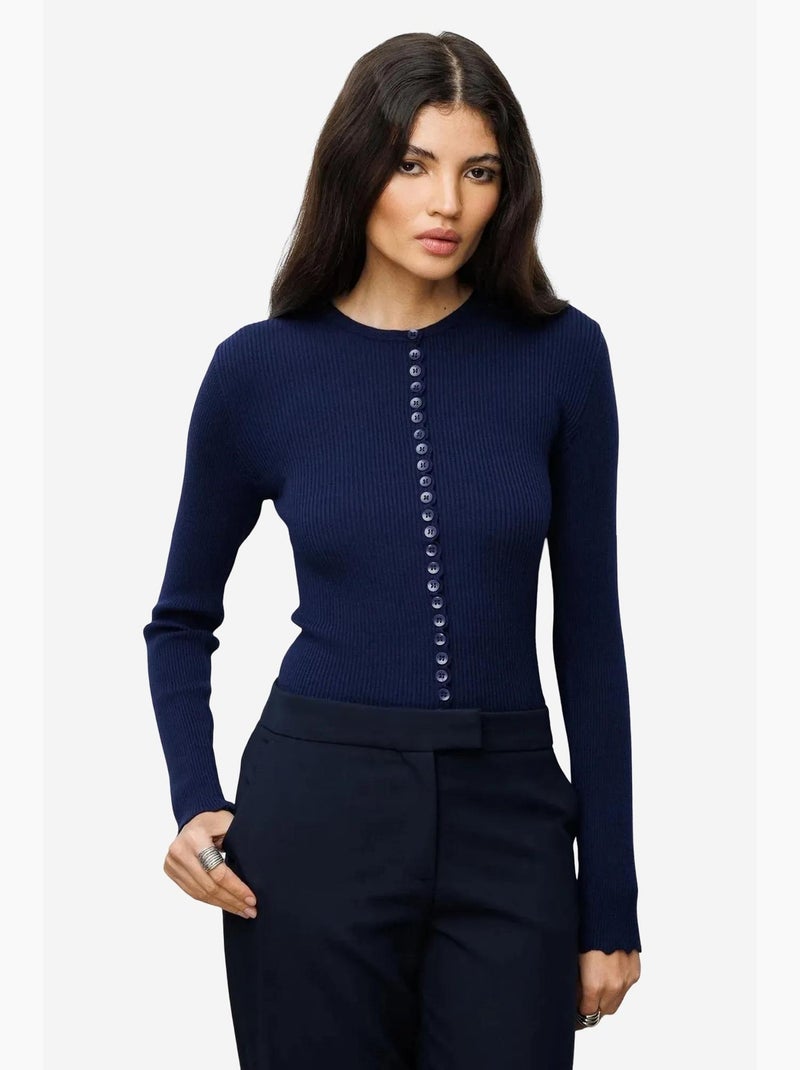 Gilet boutonné en maille côtelée mixray Bleu marine - Kiabi