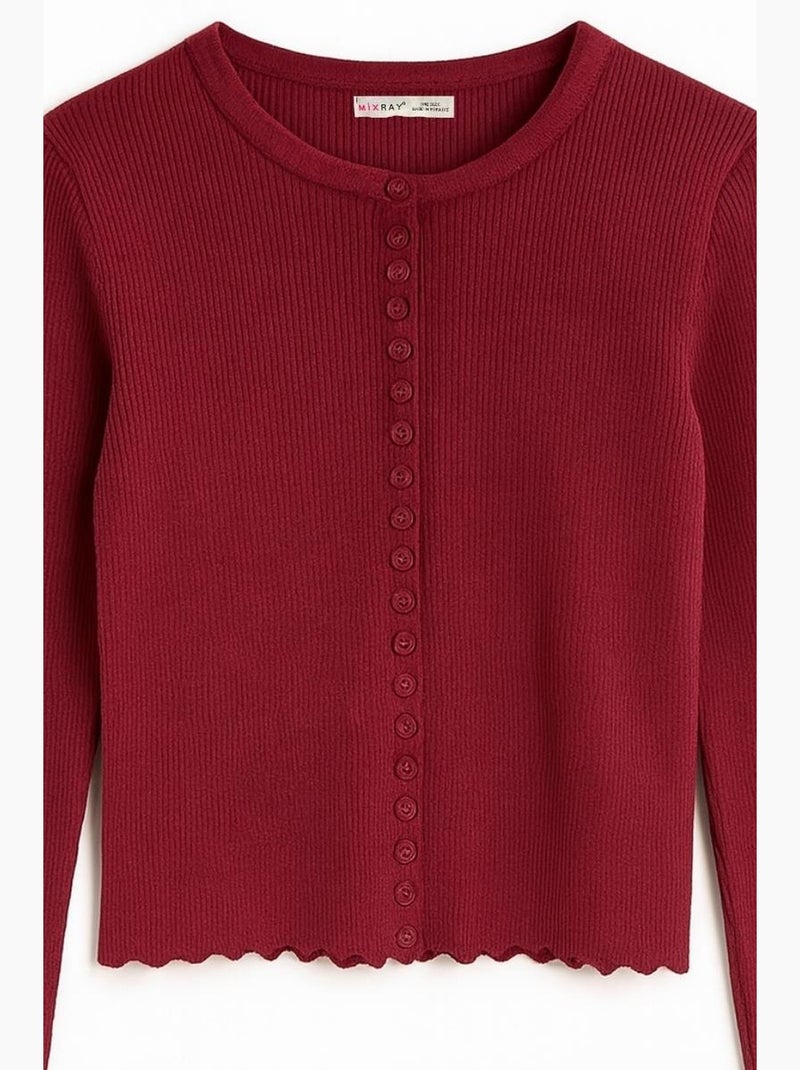Gilet boutonné en maille côtelée mixray Rouge bordeaux - Kiabi
