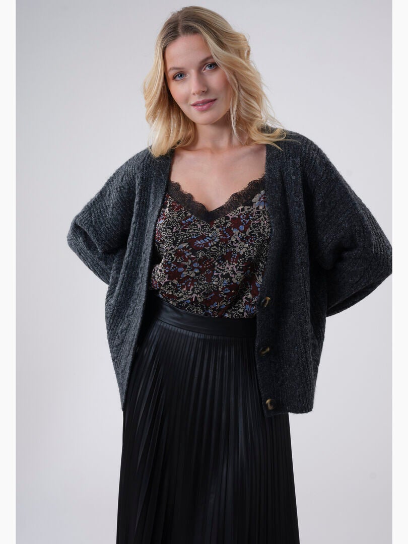 Gilet boutonné en maille - Gris - - 10.00