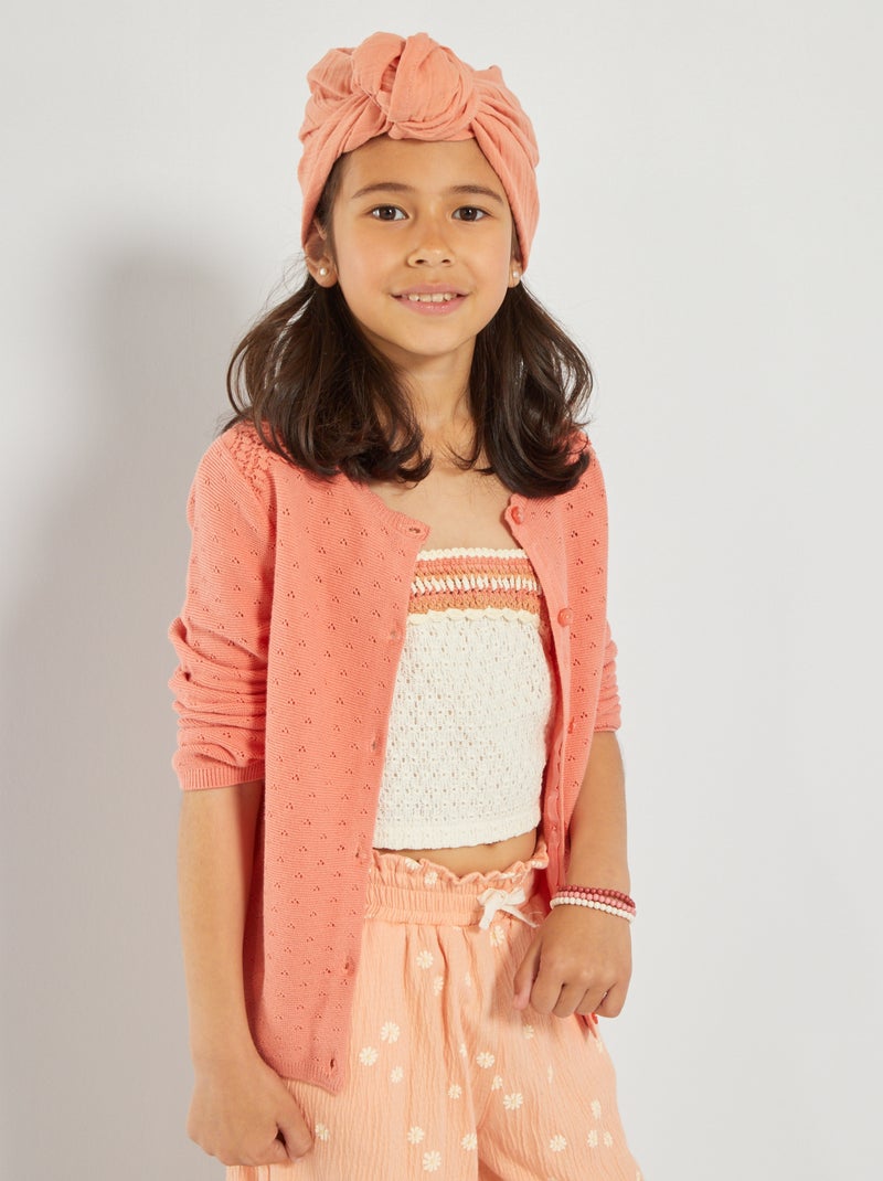 Gilet boutonné en maille pointelle Rose - Kiabi