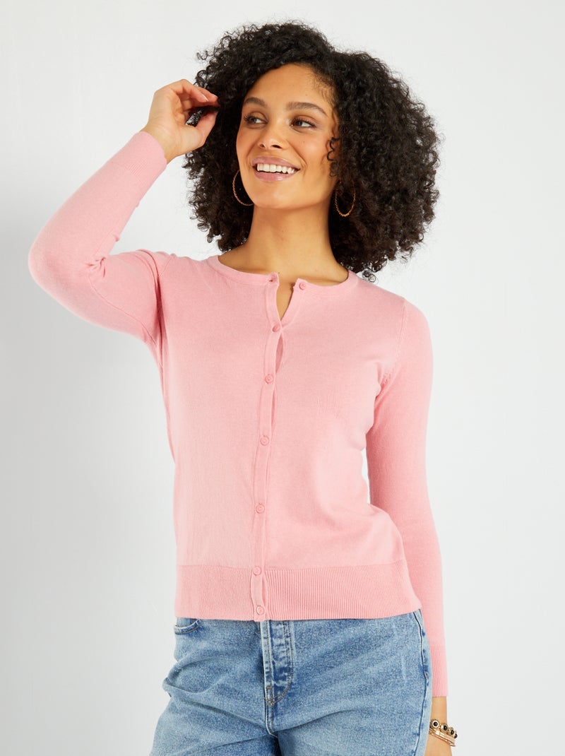 Gilet boutonné en maille Rose - Kiabi