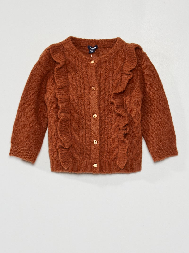 Gilet boutonné en maille torsadée Marron chocolat - Kiabi
