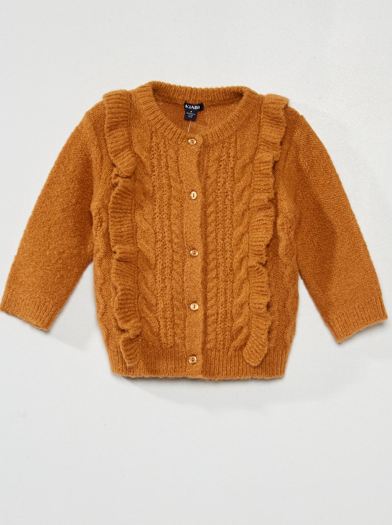 Gilet boutonné en maille torsadée Marron - Kiabi