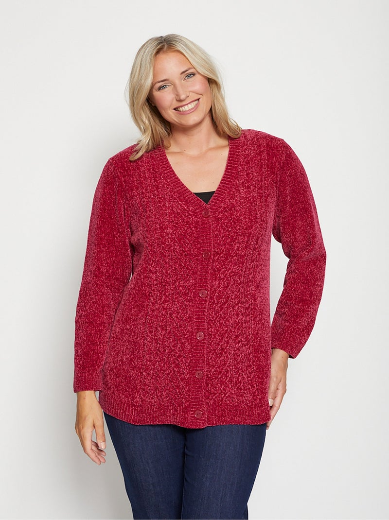 Gilet boutonné maille chenille Rose fushia - Kiabi