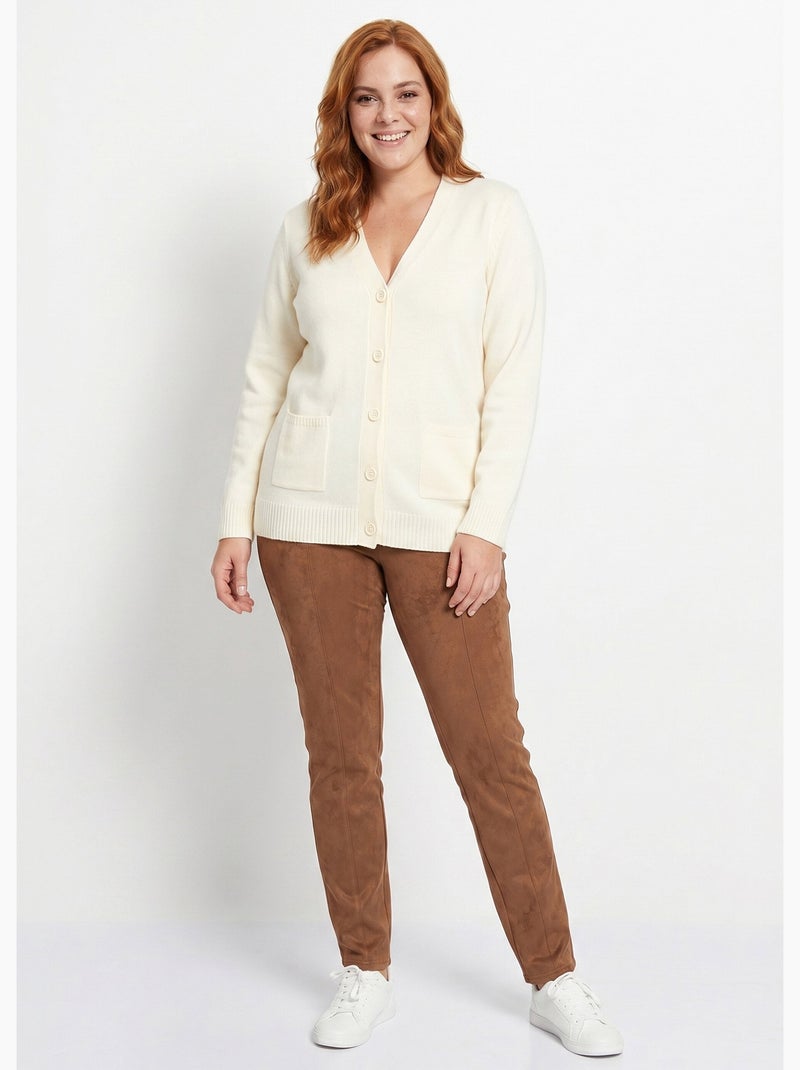 Gilet boutonné maille épaisse - Afibel Beige - Kiabi