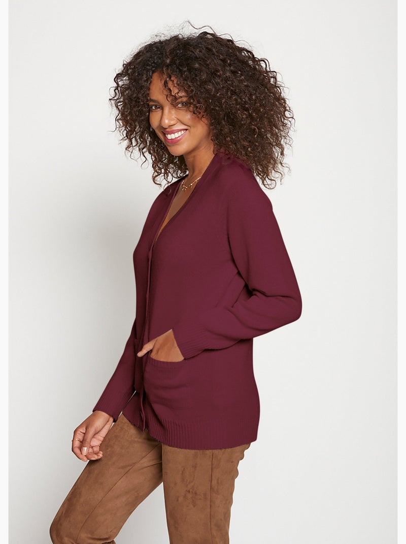 Gilet boutonné maille épaisse - Afibel Prune - Kiabi