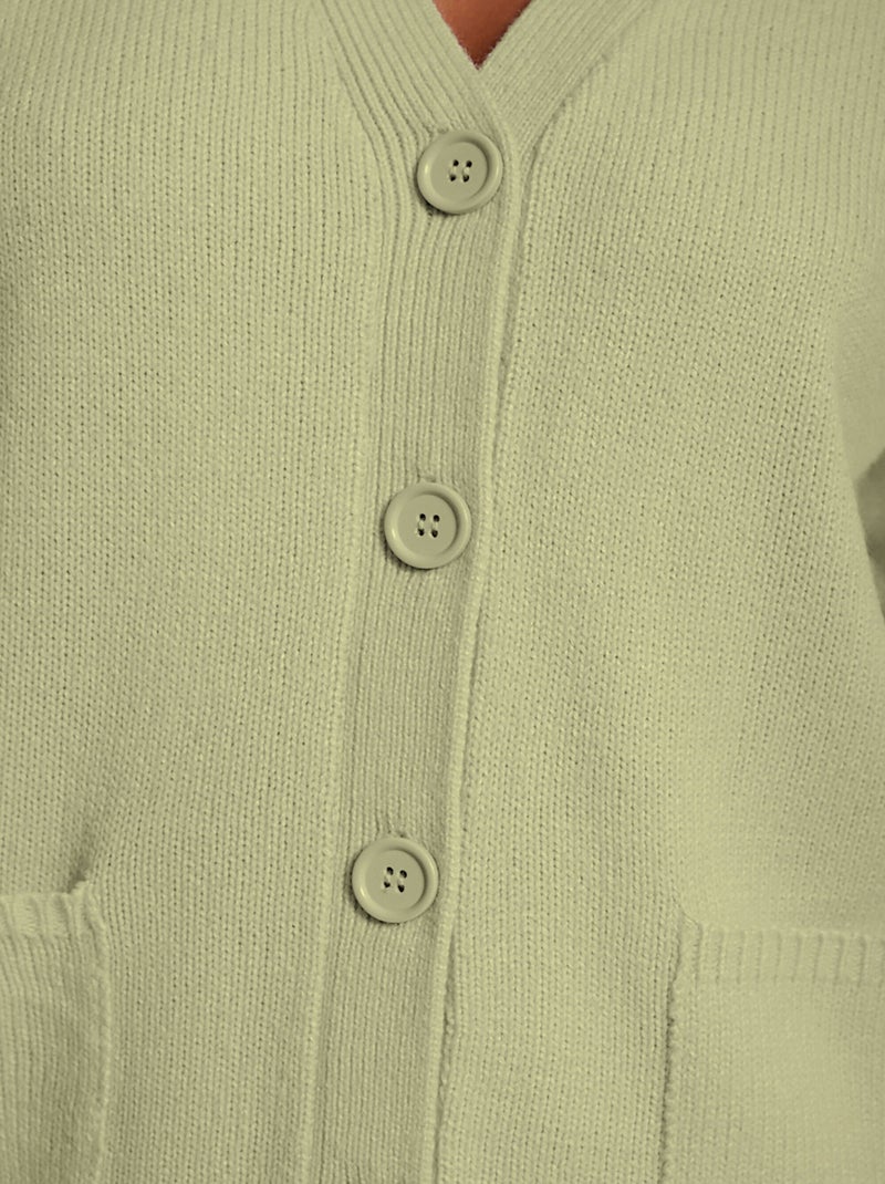 Gilet boutonné maille épaisse - Afibel Vert - Kiabi