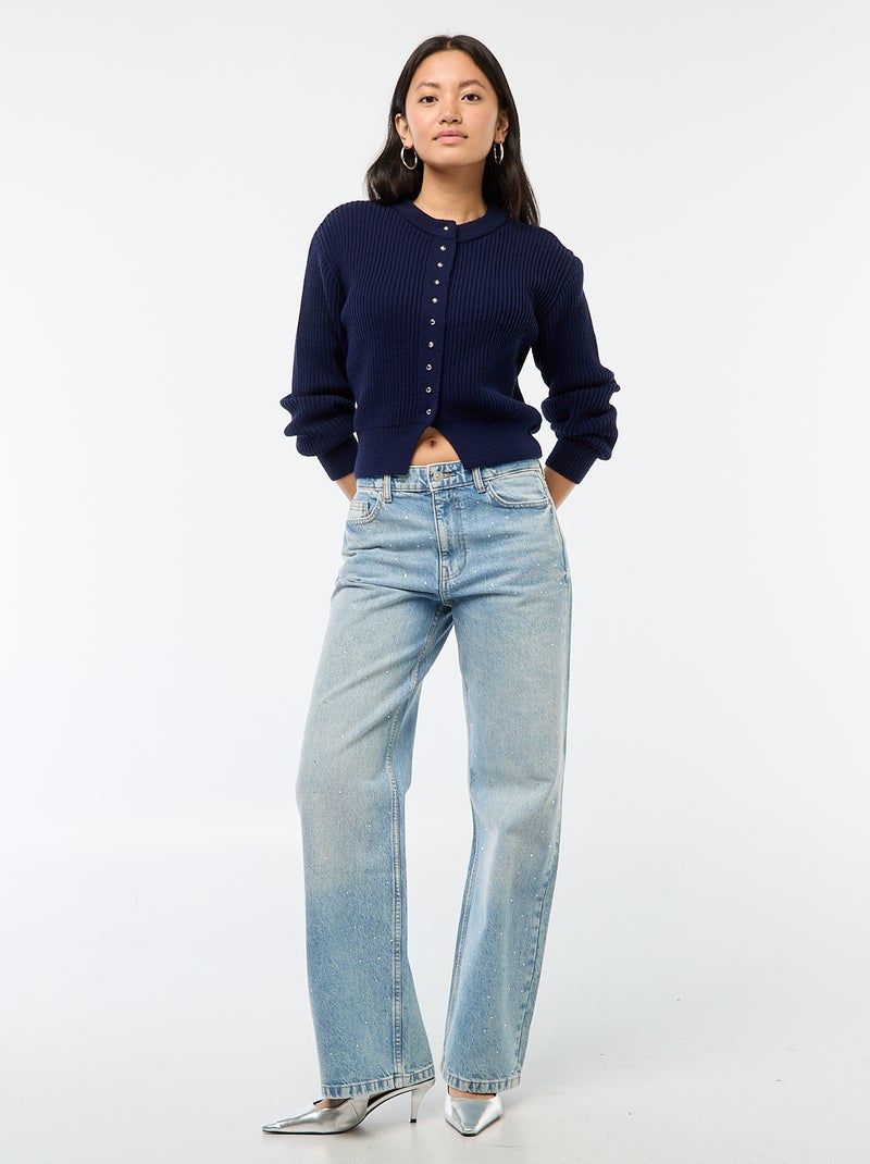 Gilet boutonné maille épaisse Bleu marine - Kiabi