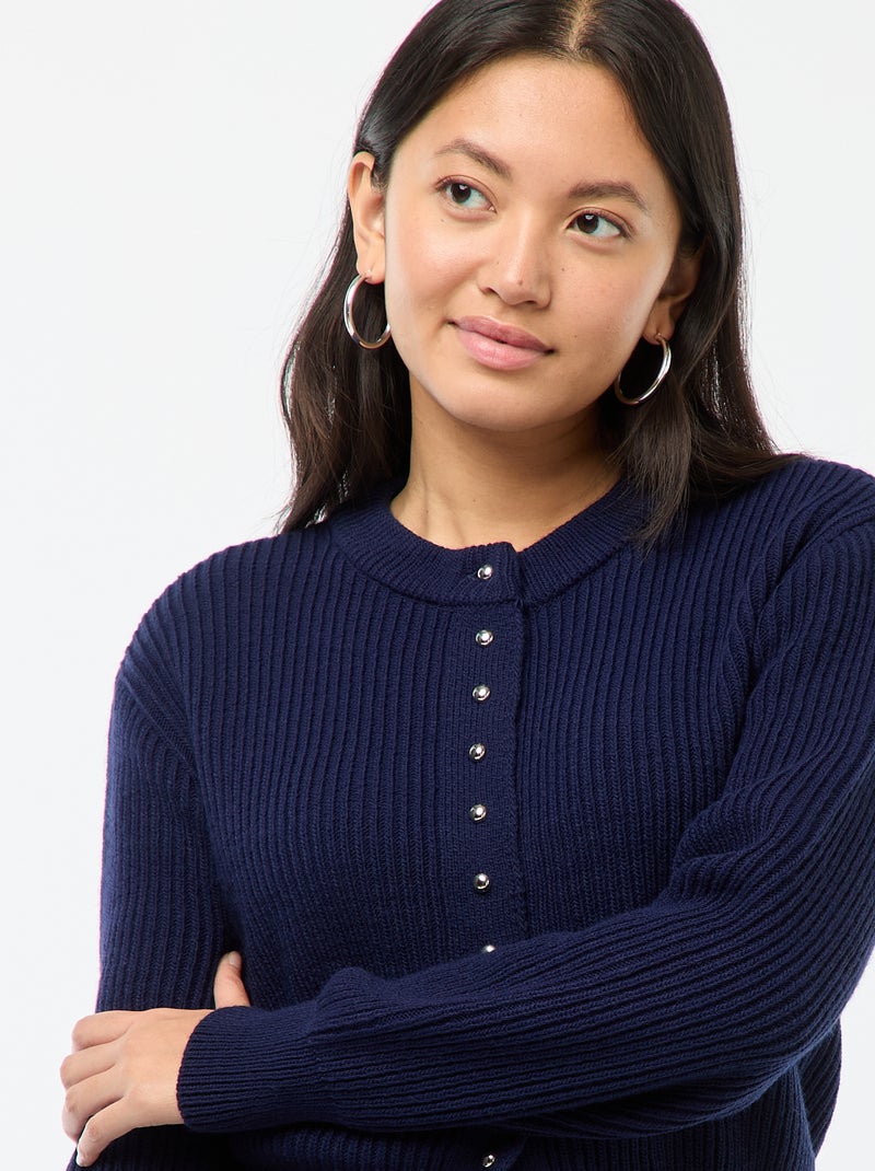 Gilet boutonné maille épaisse Bleu marine - Kiabi