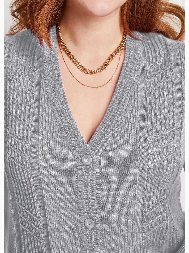 Gilet boutonné manches longues - Afibel Argent - Kiabi