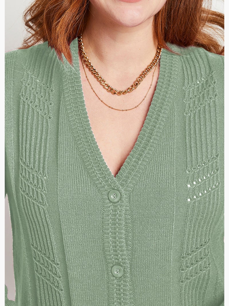 Gilet boutonné manches longues - Afibel Vert - Kiabi
