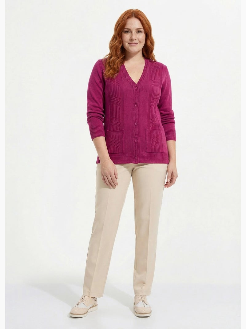 Gilet boutonné manches longues - Afibel Violet - Kiabi
