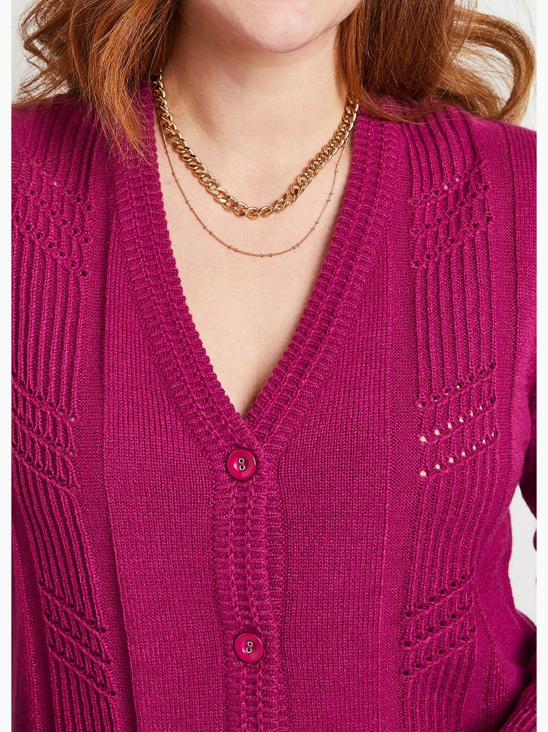 Gilet boutonné manches longues - Afibel Violet - Kiabi