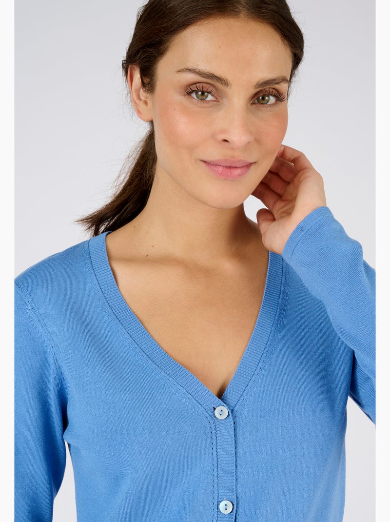 Gilet boutonné manches longues - Damart Bleu clair - Kiabi
