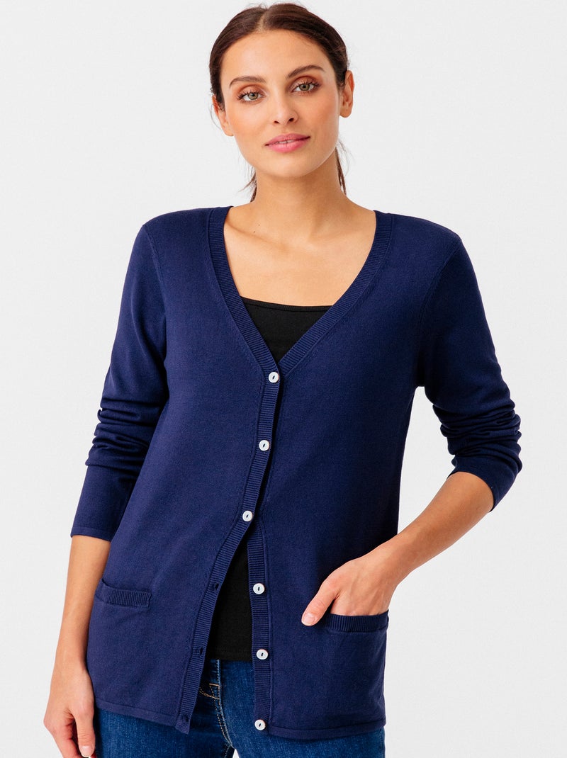 Gilet boutonné manches longues - Damart Bleu marine - Kiabi