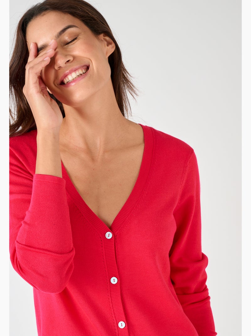 Gilet boutonné manches longues - Damart Cerise - Kiabi