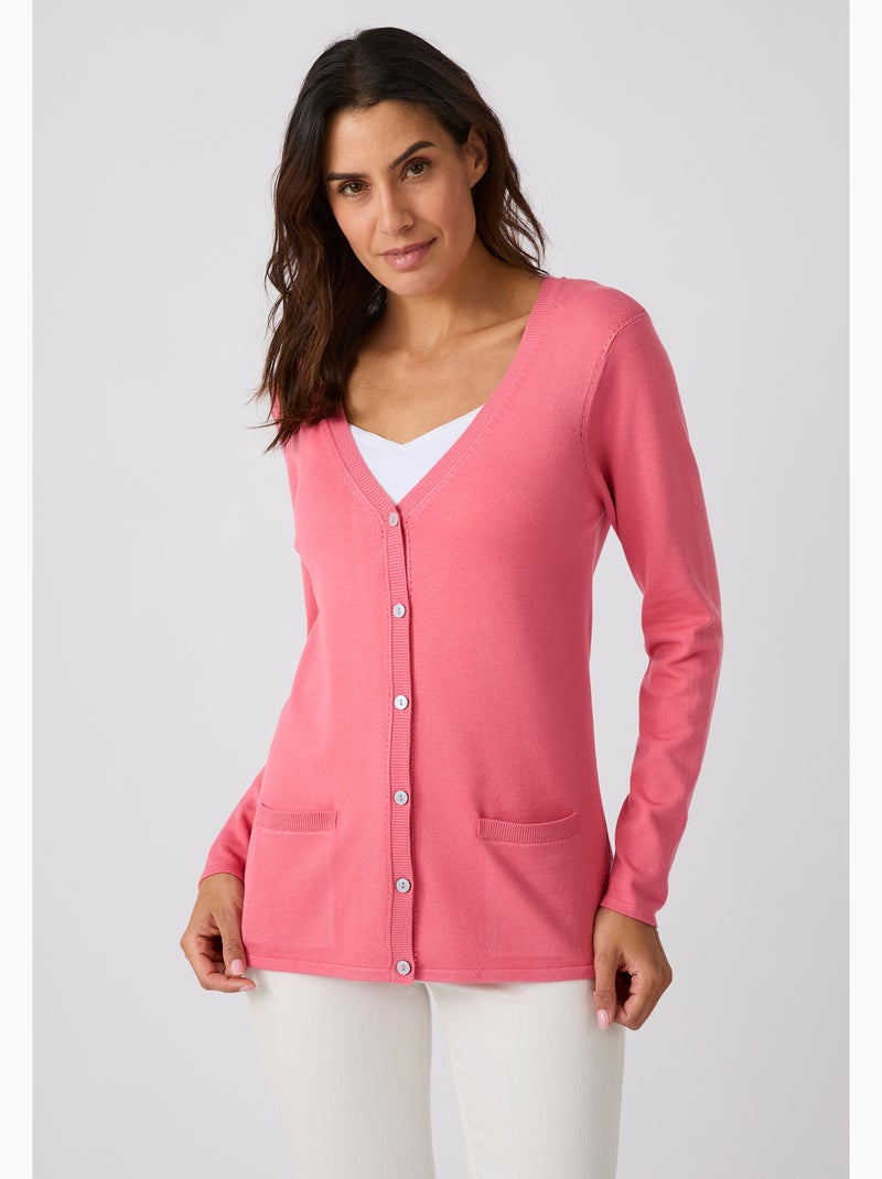 Gilet boutonné manches longues - Damart Orange corail - Kiabi