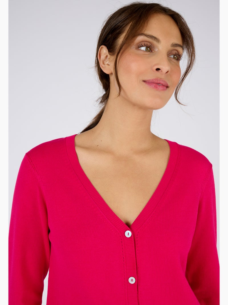 Gilet boutonné manches longues - Damart Rose fushia - Kiabi