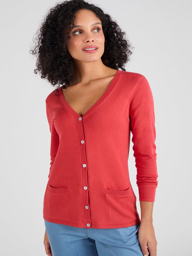 Gilet boutonné manches longues - Damart Rouge - Kiabi