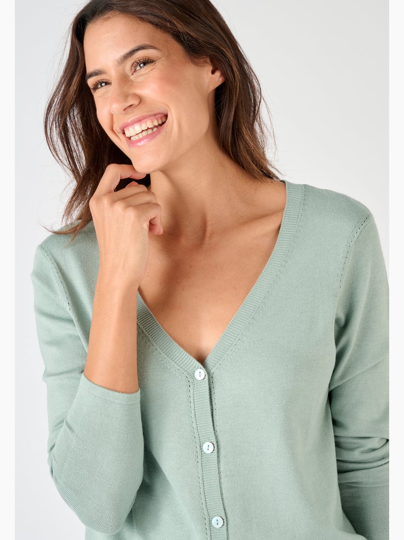 Gilet boutonné manches longues - Damart Vert Sauge - Kiabi