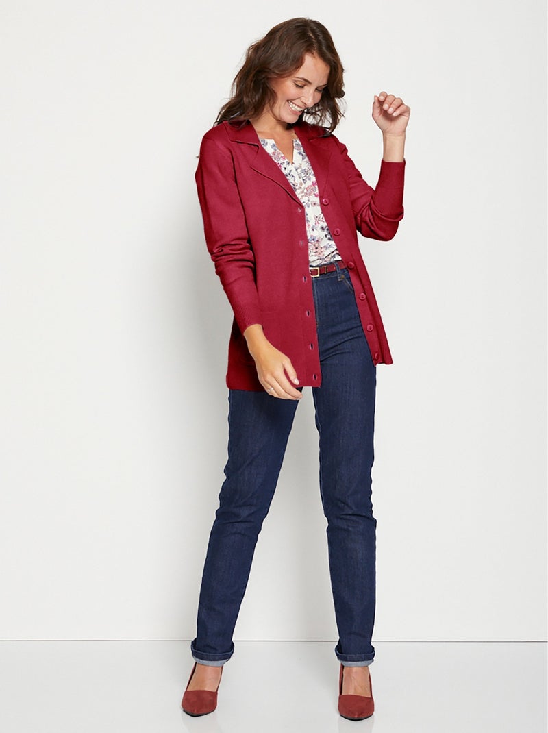 Gilet boutonné mi long col tailleur - Afibel Bordeaux - Kiabi