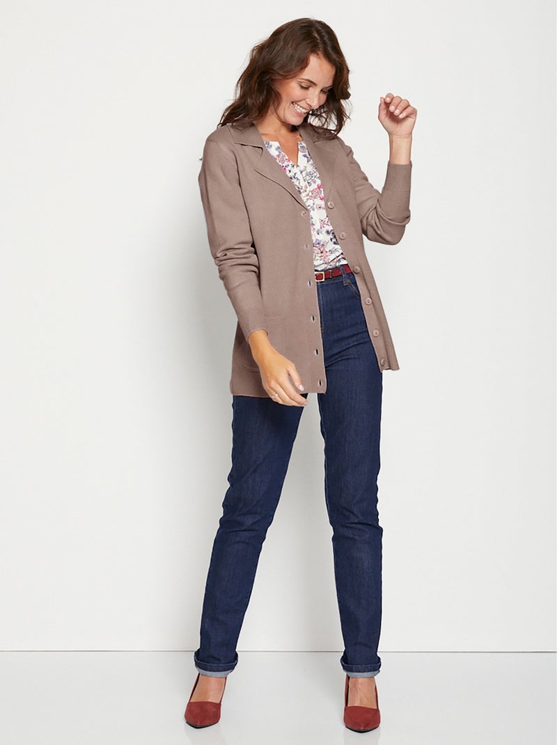 Gilet boutonné mi long col tailleur - Afibel Marron - Kiabi