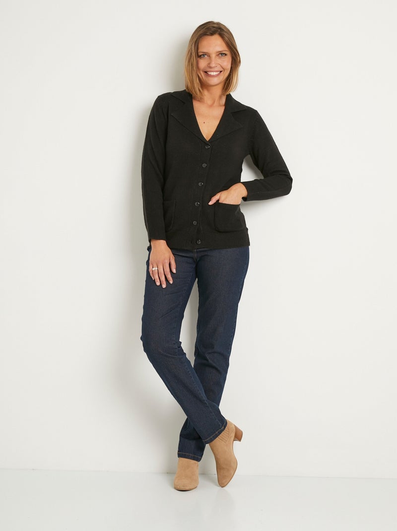 Gilet boutonné mi long col tailleur - Afibel Noir - Kiabi