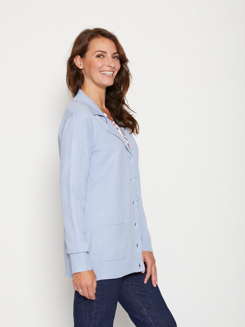 Gilet boutonné mi long col tailleur Bleu jean - Kiabi