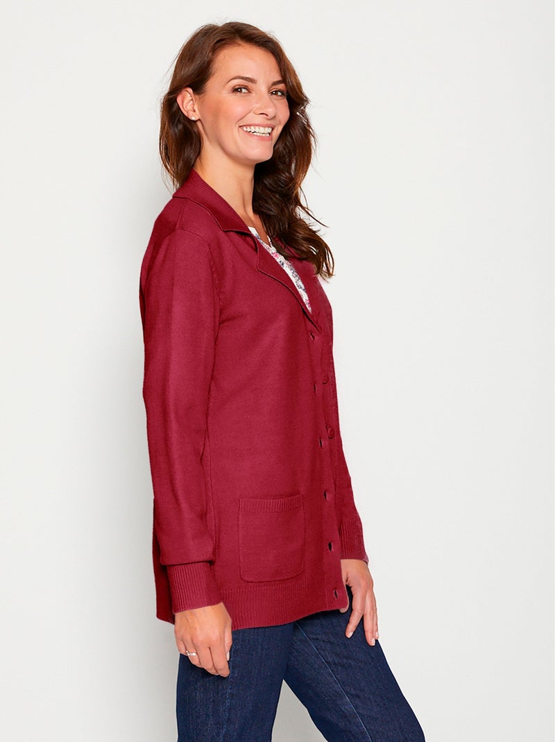 Gilet boutonné mi long col tailleur Bordeaux - Kiabi