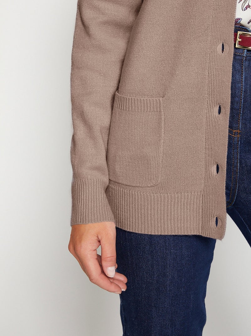 Gilet boutonné mi long col tailleur Taupe - Kiabi