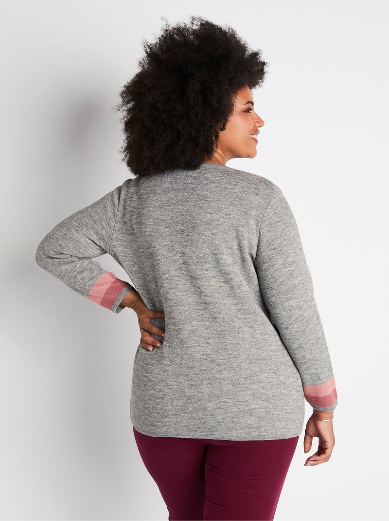 Gilet boutonné mi long jacquard laine Gris - Kiabi