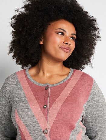 Gilet boutonné mi long jacquard laine